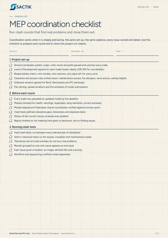 Cover of the MEP coordination checklist PDF
